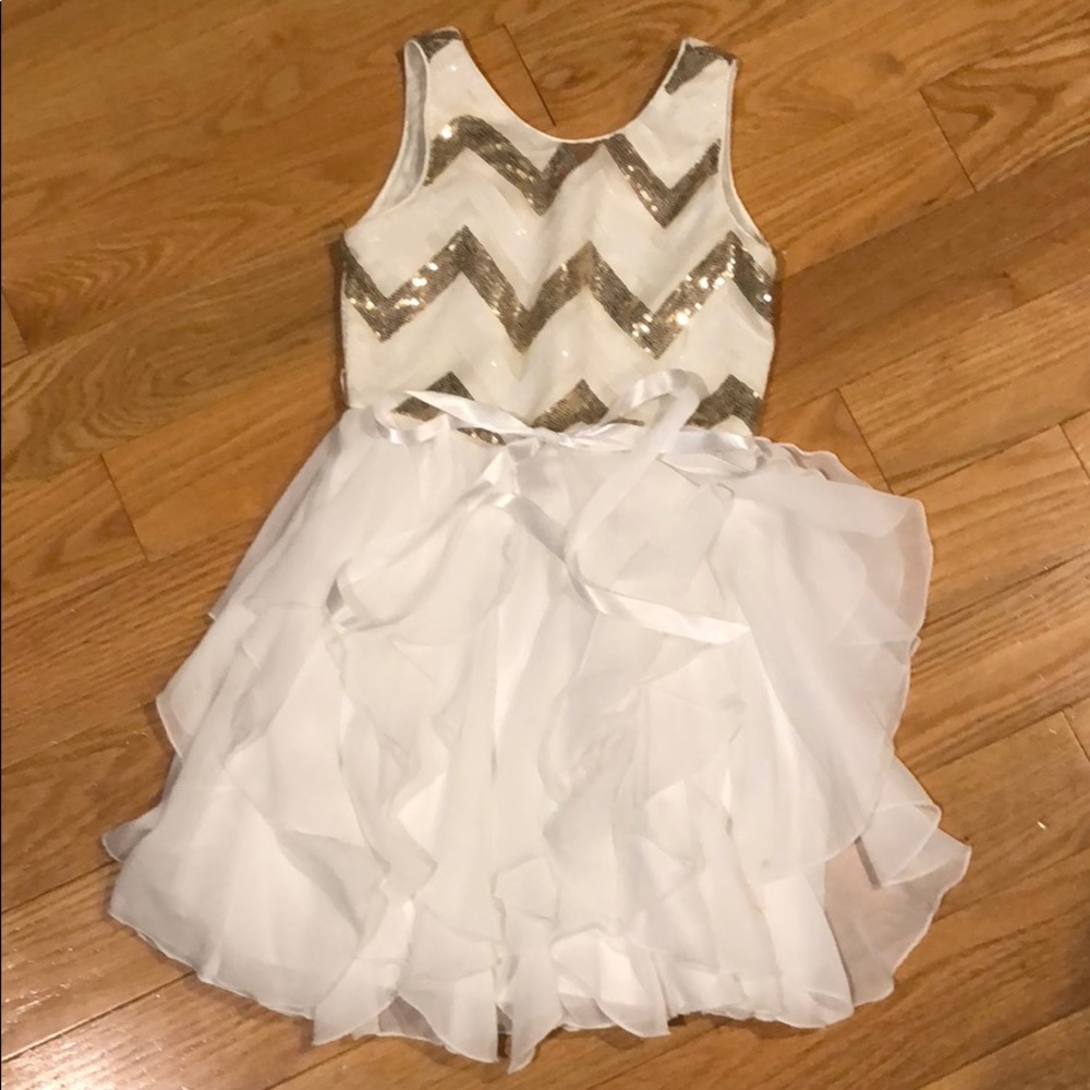 Girls size 7 cream and gold sequins dress